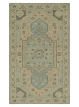 Custom Made Low Pile Hand Knotted Peach and Blue Traditional Design Wool Area Rug