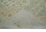 Custom Made Low Pile Hand Knotted Peach and Blue Traditional Design Wool Area Rug