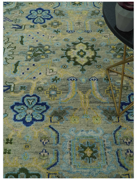 Custom Made Lt. Silver, Grey and Mustard Hand Knotted Traditional Oushak wool area rug