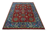 Custom Made Maroon and Blue Antique Turkish Hand Knotted Wool Area Rug