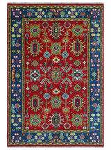 Custom Made Maroon and Blue Antique Turkish Hand Knotted Wool Area Rug