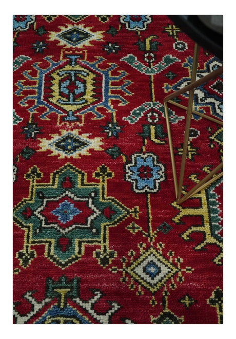 Custom Made Maroon and Blue Antique Turkish Hand Knotted Wool Area Rug
