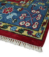 Custom Made Maroon and Blue Antique Turkish Hand Knotted Wool Area Rug