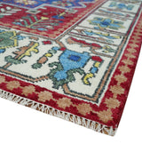 Custom Made Maroon, Blue and ivory Hand Knotted Traditional Wool Rug