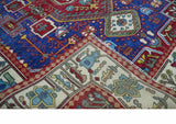 Custom Made Maroon, Blue and ivory Hand Knotted Traditional Wool Rug