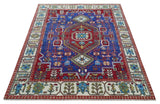 Custom Made Maroon, Blue and ivory Hand Knotted Traditional Wool Rug