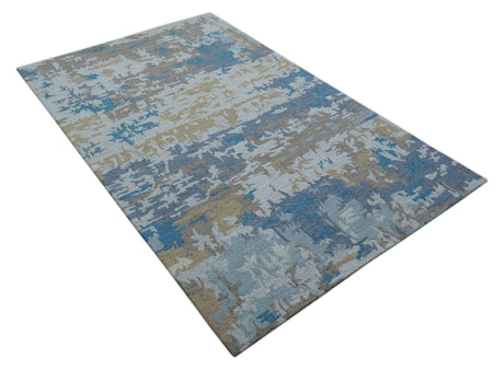 Custom Made Modern Abstract Blue And Beige Hand Tufted Wool Area Rug