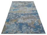 Custom Made Modern Abstract Blue And Beige Hand Tufted Wool Area Rug