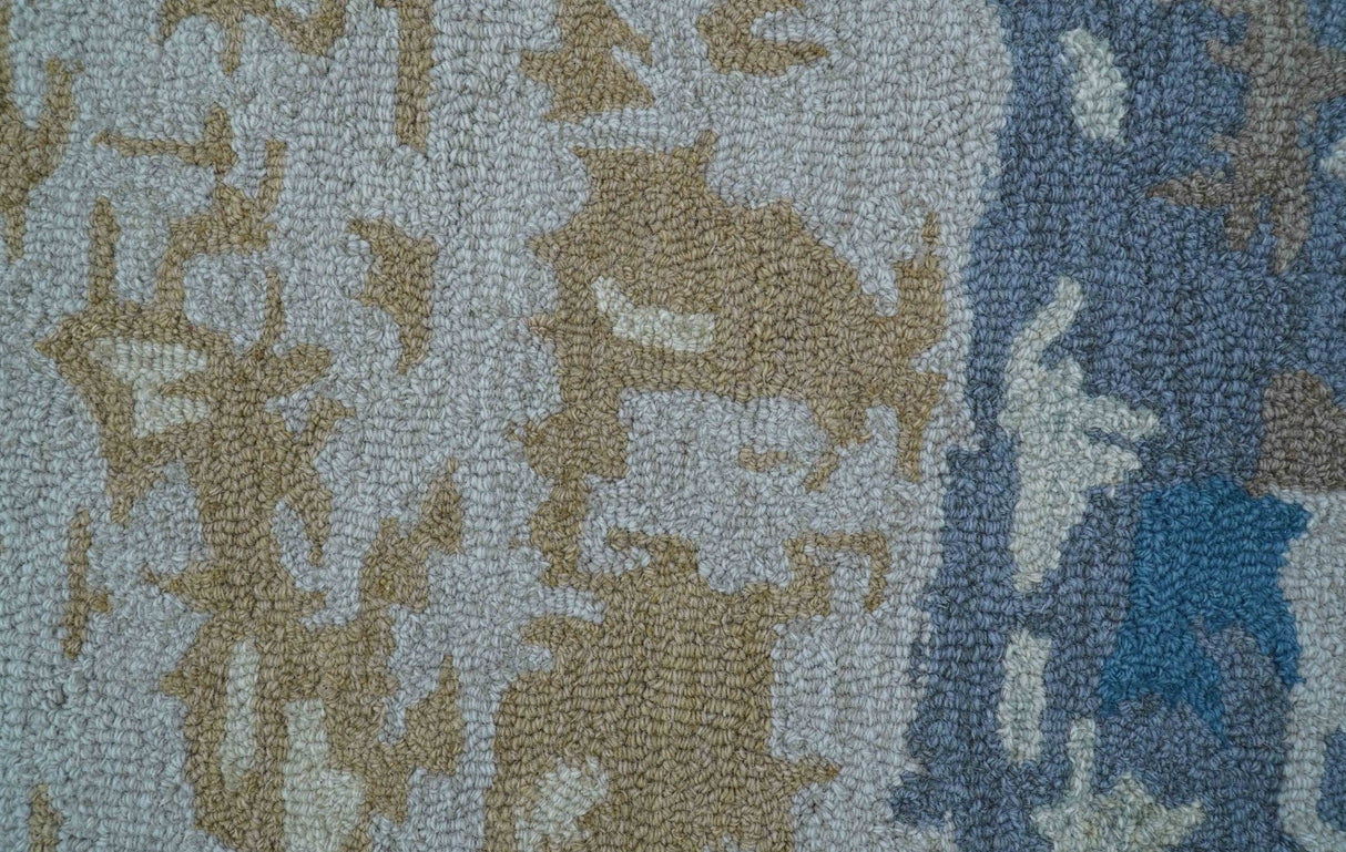 Custom Made Modern Abstract Blue And Beige Hand Tufted Wool Area Rug