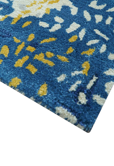 Custom Made Modern Abstract Blue And Beige Hand Tufted Wool-Art Silk Rug
