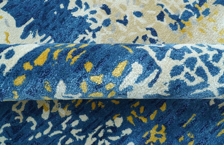 Custom Made Modern Abstract Blue And Beige Hand Tufted Wool-Art Silk Rug