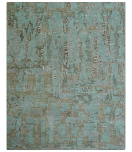 Custom Made Modern Abstract Blue Hand Tufted Wool Area Rug