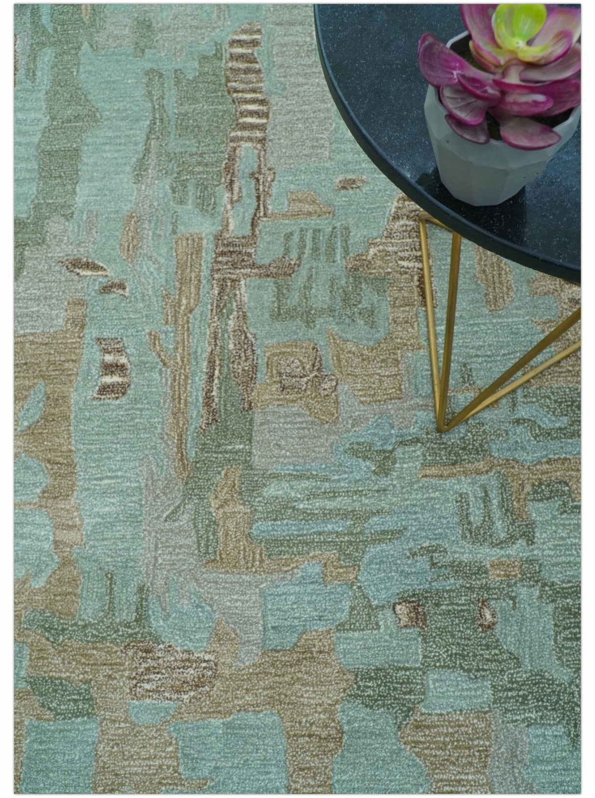 Custom Made Modern Abstract Blue Hand Tufted Wool Area Rug