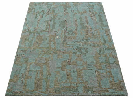 Custom Made Modern Abstract Blue Hand Tufted Wool Area Rug