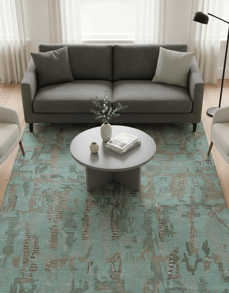 Custom Made Modern Abstract Blue Hand Tufted Wool Area Rug