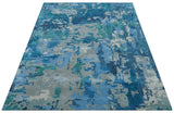 Custom Made Modern Abstract Blue Hand Tufted Wool Art-Silk Rug
