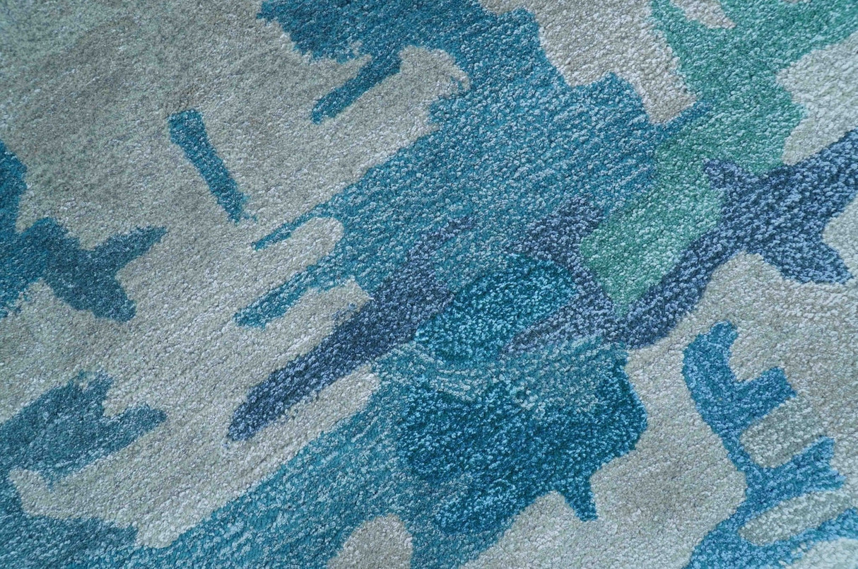 Custom Made Modern Abstract Blue Hand Tufted Wool Art-Silk Rug