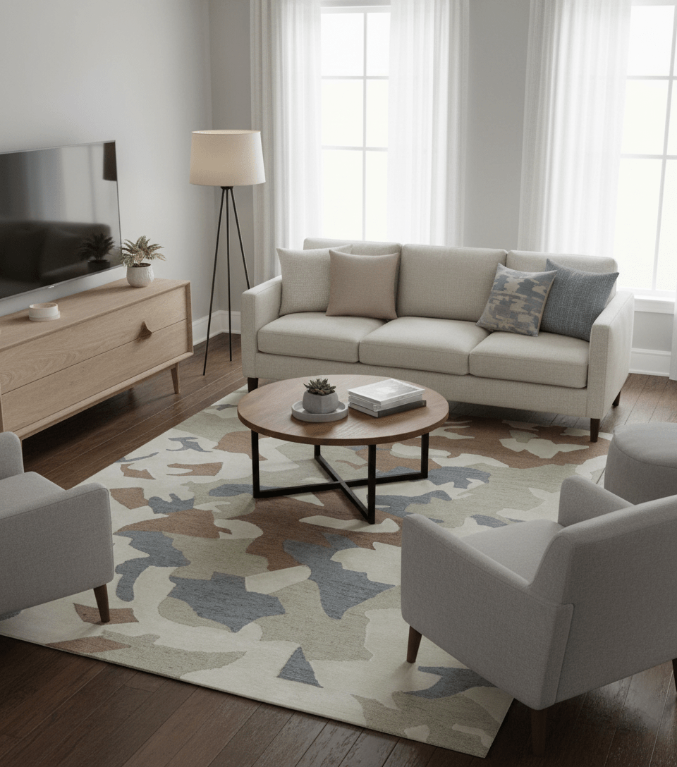 Custom Made Modern Abstract Design Beige Hand Tufted Wool Area Rug