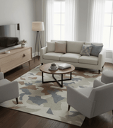Custom Made Modern Abstract Design Beige Hand Tufted Wool Area Rug