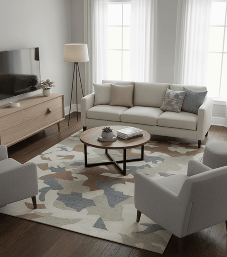 Custom Made Modern Abstract Design Beige Hand Tufted Wool Area Rug