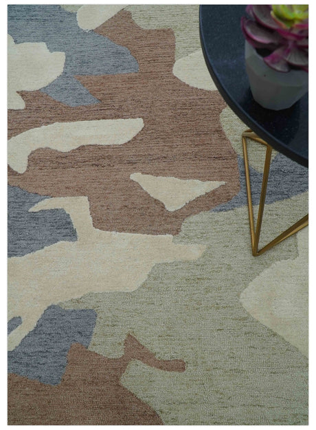 Custom Made Modern Abstract Design Beige Hand Tufted Wool Area Rug