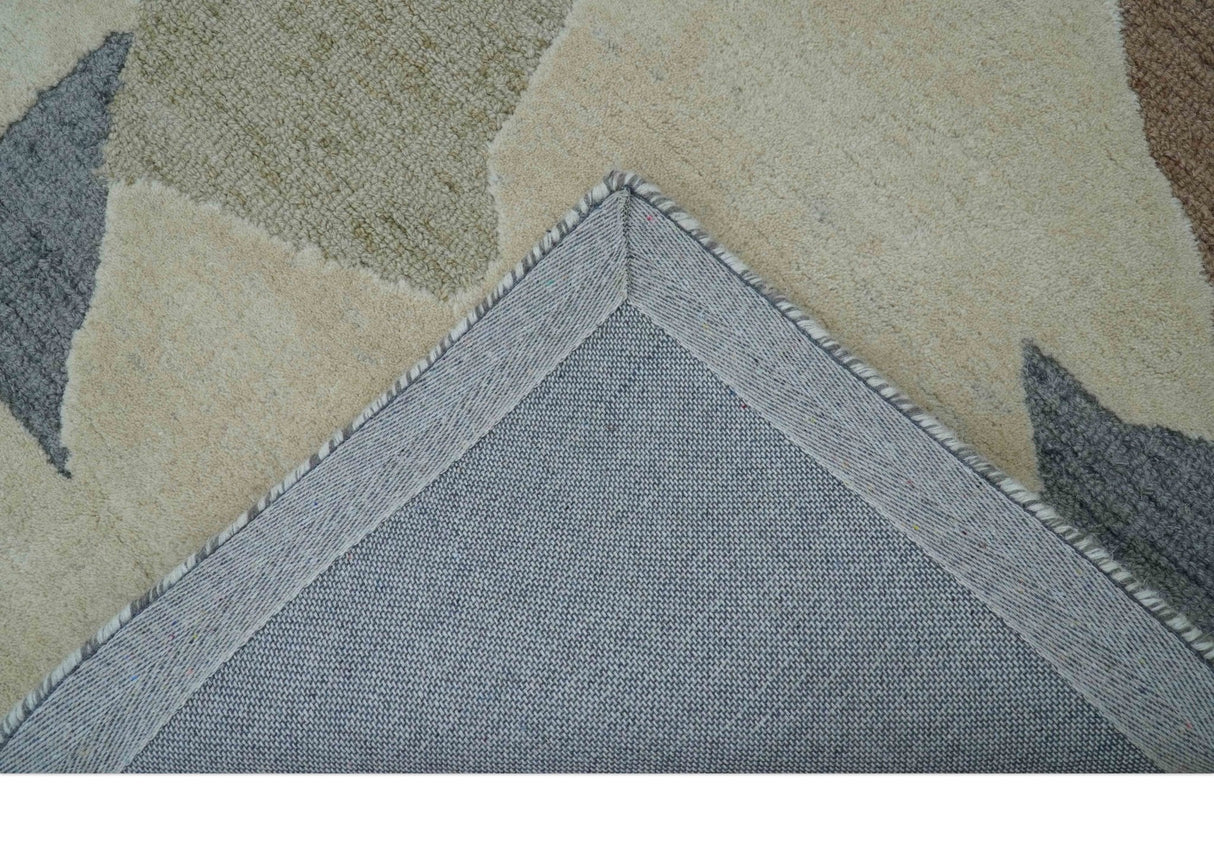 Custom Made Modern Abstract Design Beige Hand Tufted Wool Area Rug