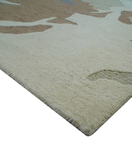 Custom Made Modern Abstract Design Beige Hand Tufted Wool Area Rug