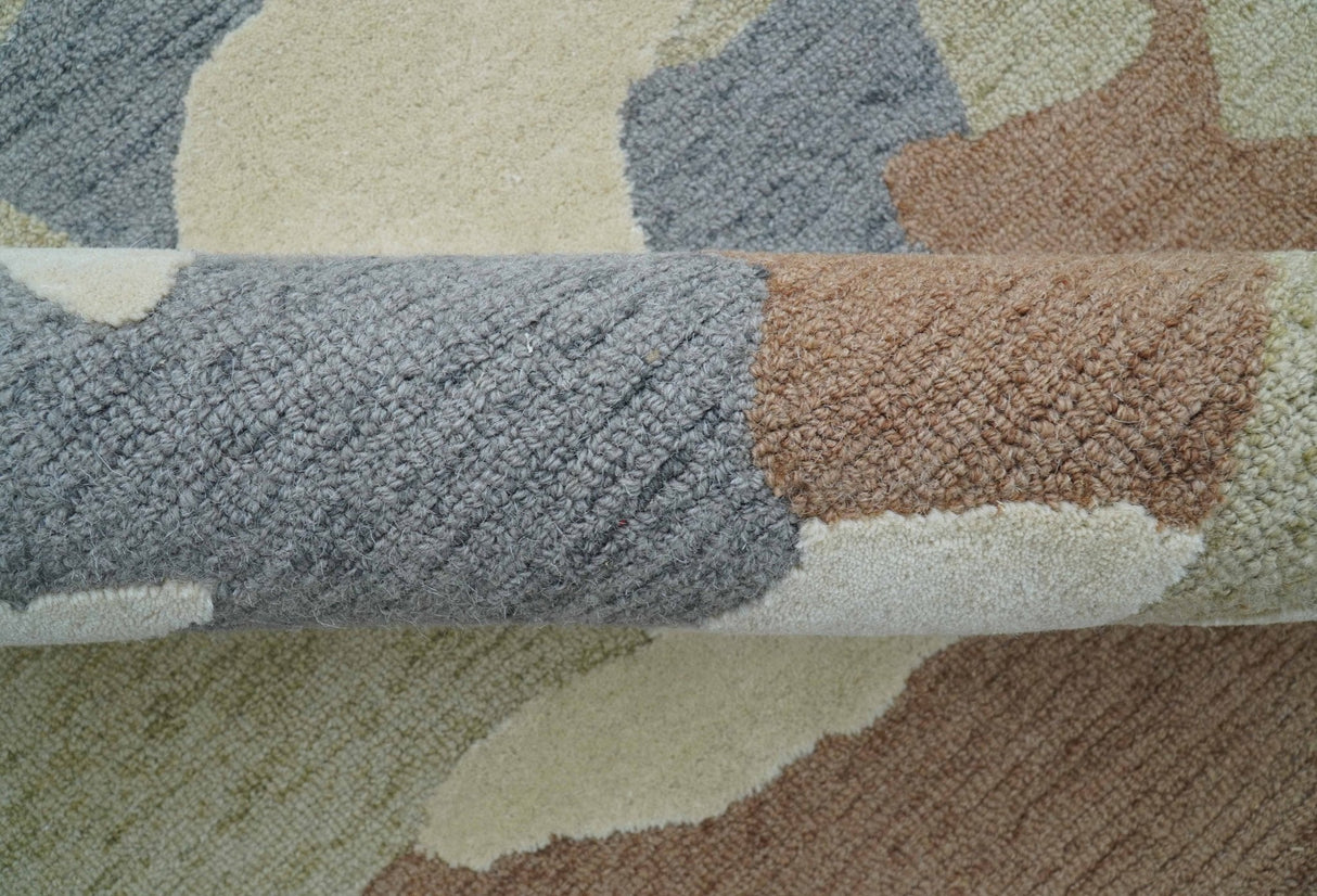 Custom Made Modern Abstract Design Beige Hand Tufted Wool Area Rug