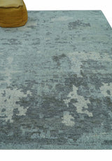 Custom Made Modern Abstract Design Blue And Gray Hand Knotted Wool Area Rug