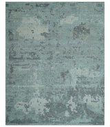 Custom Made Modern Abstract Design Blue And Gray Hand Knotted Wool Area Rug