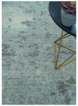 Custom Made Modern Abstract Design Blue And Gray Hand Knotted Wool Area Rug