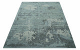 Custom Made Modern Abstract Design Blue And Gray Hand Knotted Wool Area Rug