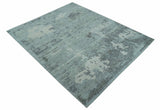 Custom Made Modern Abstract Design Blue And Gray Hand Knotted Wool Area Rug