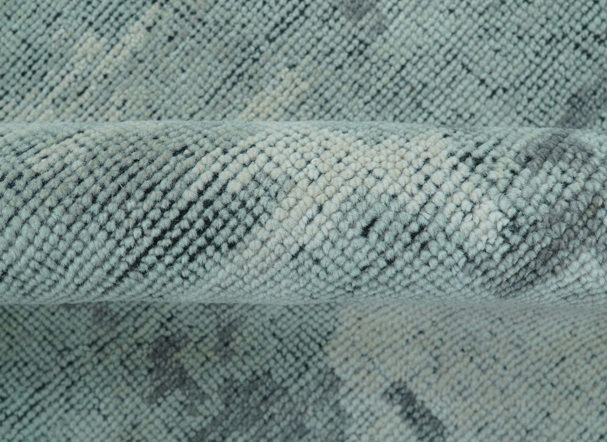 Custom Made Modern Abstract Design Blue And Gray Hand Knotted Wool Area Rug
