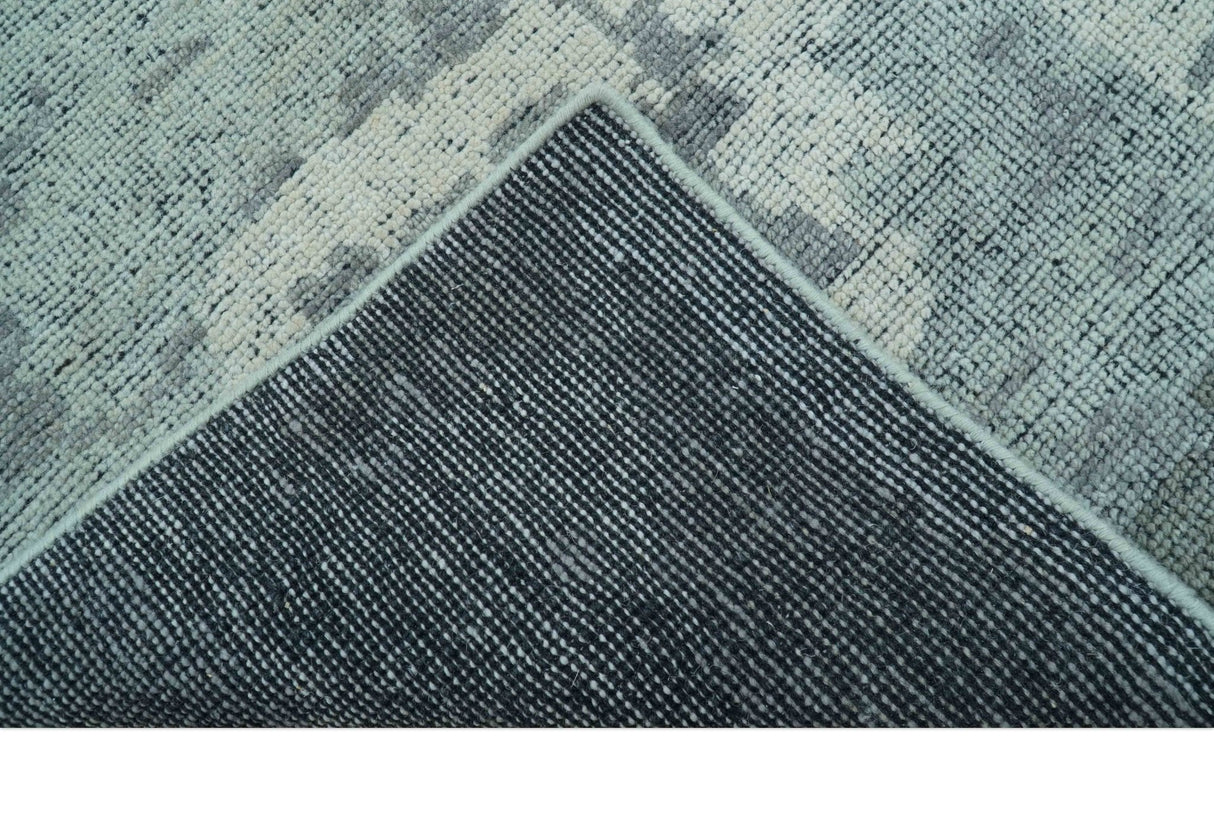Custom Made Modern Abstract Design Blue And Gray Hand Knotted Wool Area Rug