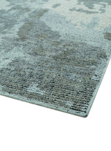 Custom Made Modern Abstract Design Blue And Gray Hand Knotted Wool Area Rug