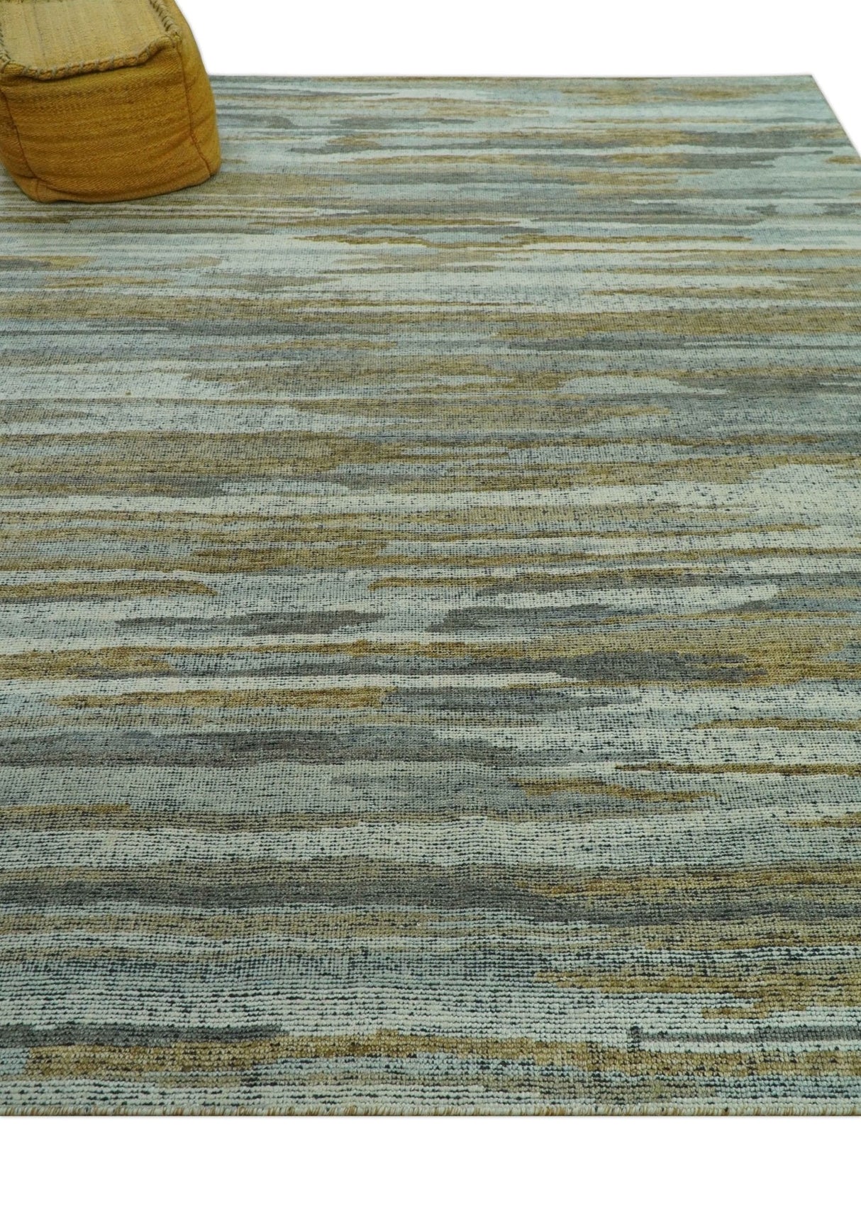 Custom Made Modern Abstract Design Brown And Gray Hand Knotted Wool Area Rug