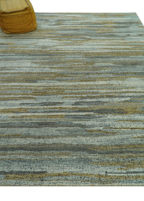 Custom Made Modern Abstract Design Brown And Gray Hand Knotted Wool Area Rug