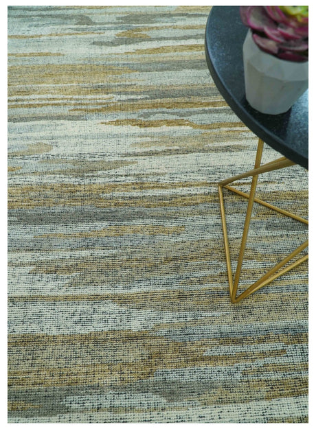 Custom Made Modern Abstract Design Brown And Gray Hand Knotted Wool Area Rug