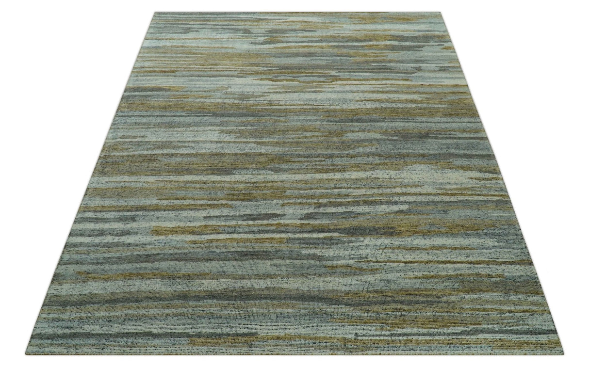 Custom Made Modern Abstract Design Brown And Gray Hand Knotted Wool Area Rug