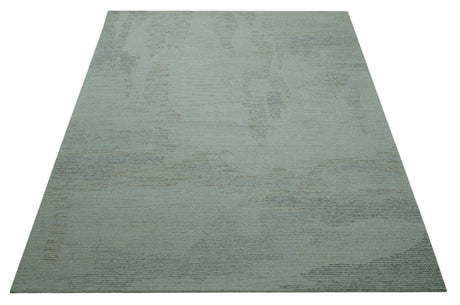 Custom Made Modern Abstract Design Ivory, Blue and Brown Hand Tufted Wool Area Rug