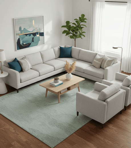 Custom Made Modern Abstract Design Ivory, Blue and Brown Hand Tufted Wool Area Rug