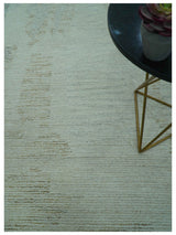 Custom Made Modern Abstract Design Ivory, Blue and Brown Hand Tufted Wool Area Rug