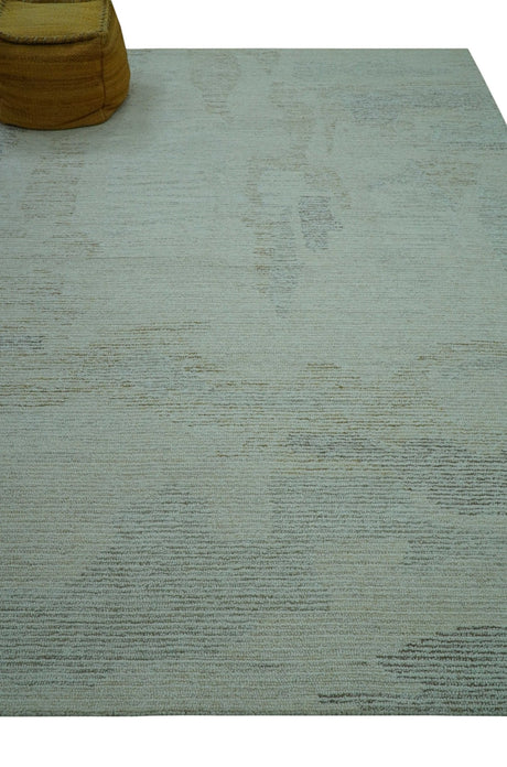 Custom Made Modern Abstract Design Ivory, Blue and Brown Hand Tufted Wool Area Rug