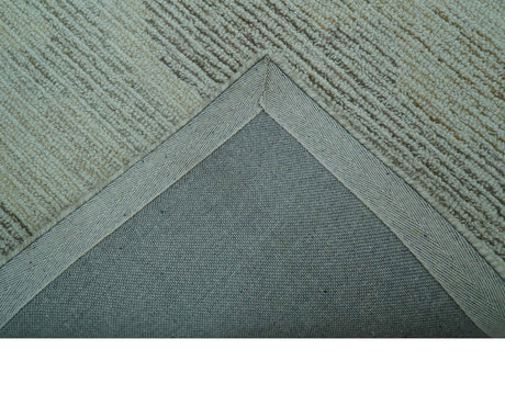 Custom Made Modern Abstract Design Ivory, Blue and Brown Hand Tufted Wool Area Rug