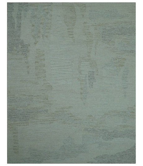 Custom Made Modern Abstract Design Ivory, Blue and Brown Hand Tufted Wool Area Rug