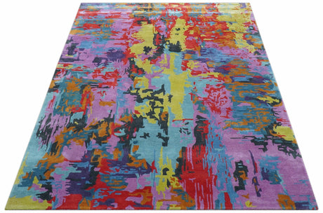Custom Made Modern Abstract Multi-color Hand Tufted Wool-Art Silk Rug