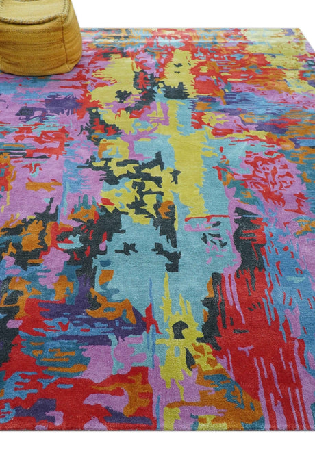 Custom Made Modern Abstract Multi-color Hand Tufted Wool-Art Silk Rug