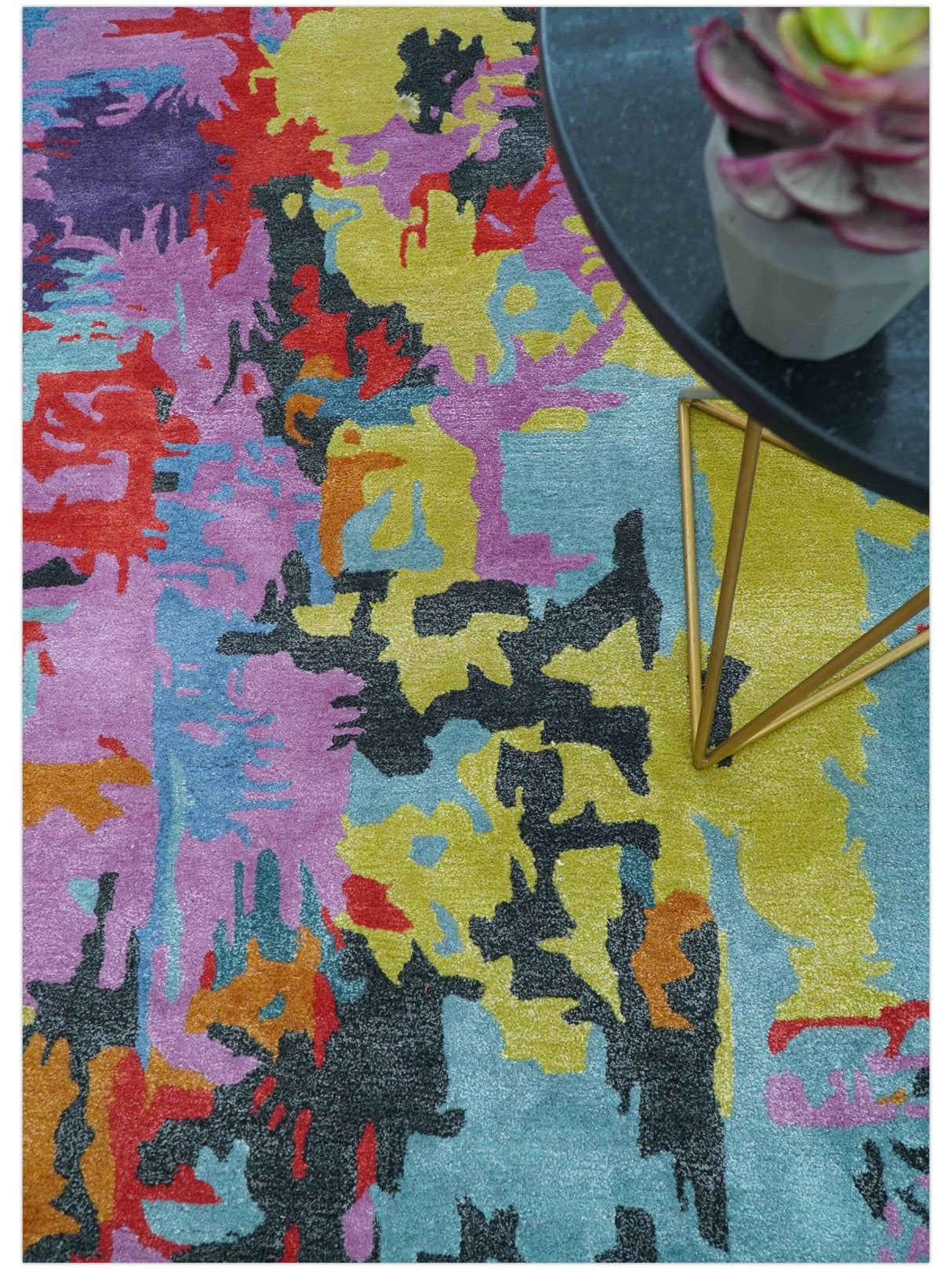 Custom Made Modern Abstract Multi-color Hand Tufted Wool-Art Silk Rug