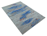 Custom Made Modern Abstract Silver And Blue Hand Tufted Wool Rug